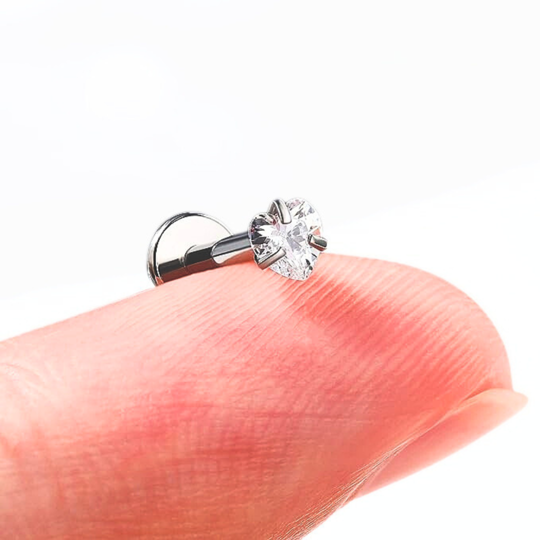 G23 Titanium Internally Threaded Heart CZ Prong Set Tragus Labret