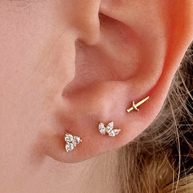 G23 Gold PVD Titanium Threadless Push In 3 Marquise Fan CZ Tragus Labret