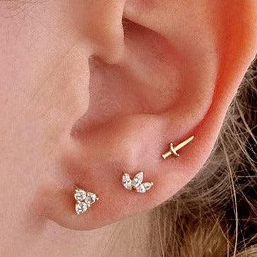 14K Gold 16G Internally Threaded 3 Marquise CZ Labret