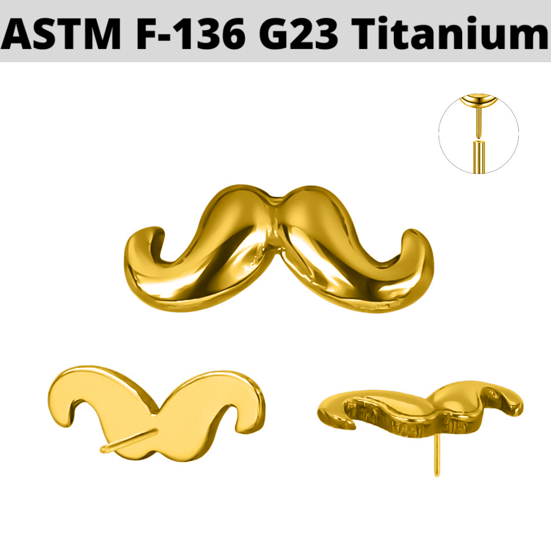 G23 Gold PVD Titanium Threadless Push In Mustache Top