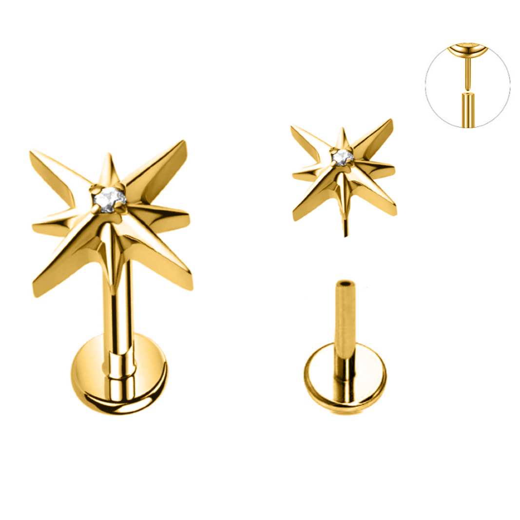 Gold Ion Plated Steel Threadless Push In North Star Labret