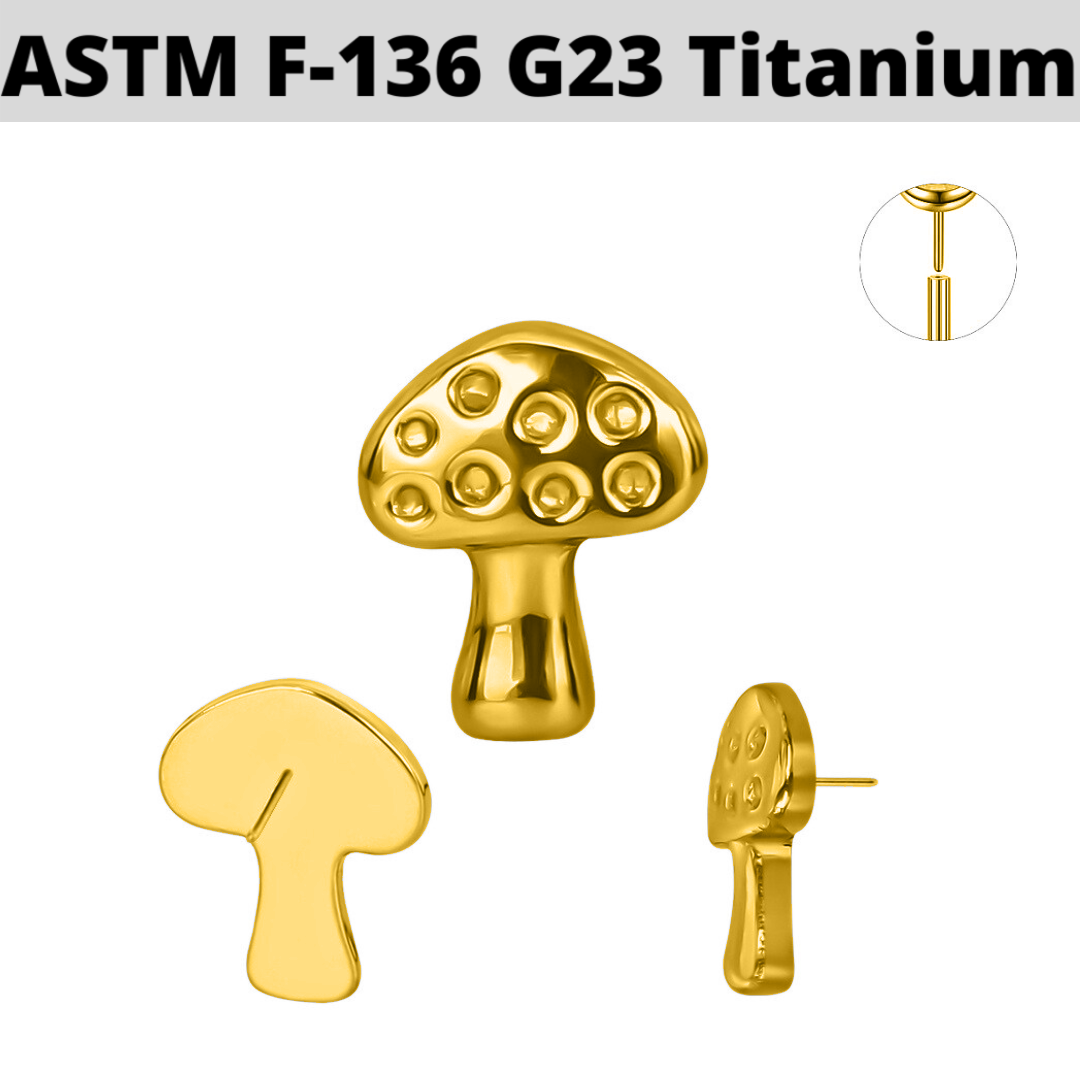 G23 Gold PVD Titanium Threadless Push In Mushroom Top