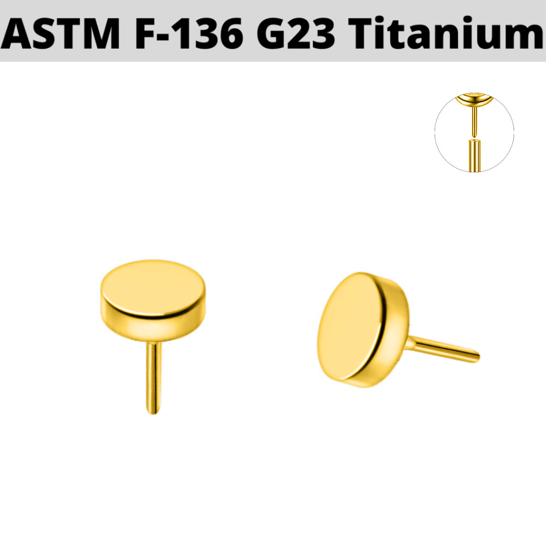 G23 Gold PVD Titanium Threadless Push In Round Disc Top