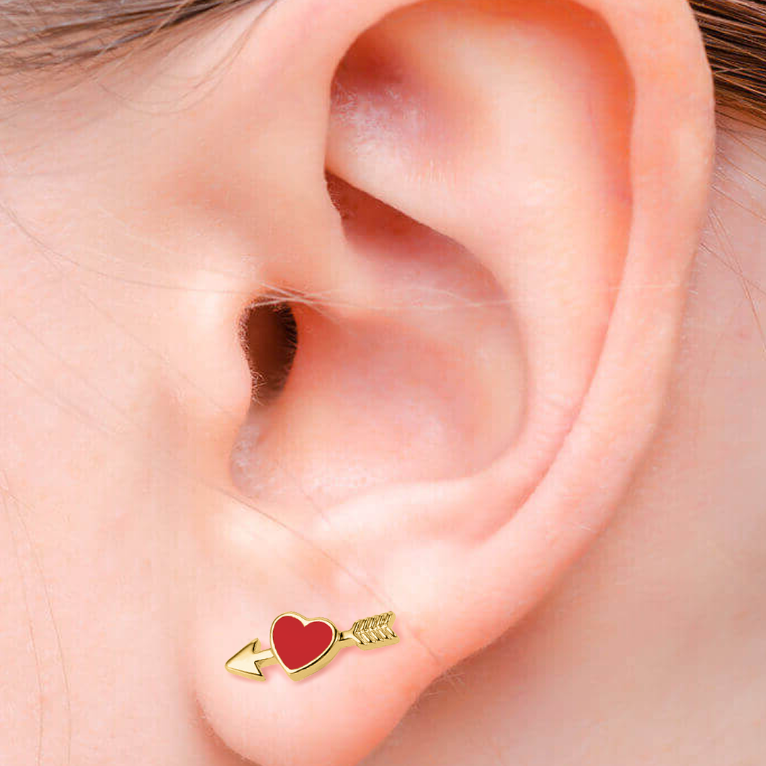 Steel Threadless Push In Arrow Red Heart Tragus Labret