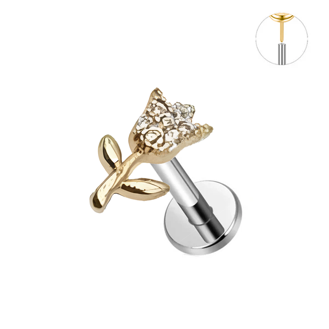 Steel Threadless Push In CZ Tulip Flower Tragus Labret