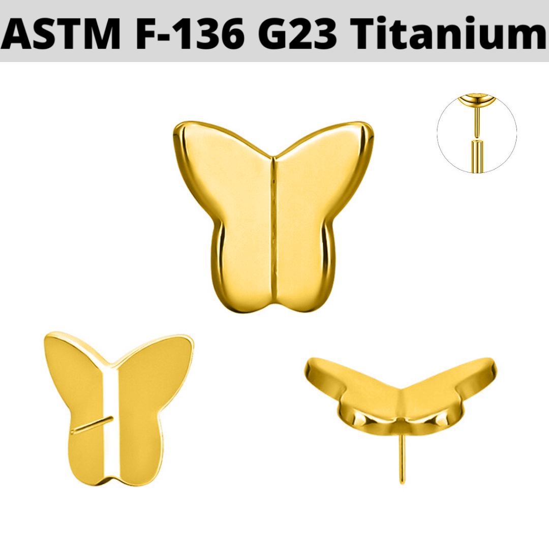 G23 Gold PVD Titanium Threadless Push In 3D Butterfly Top