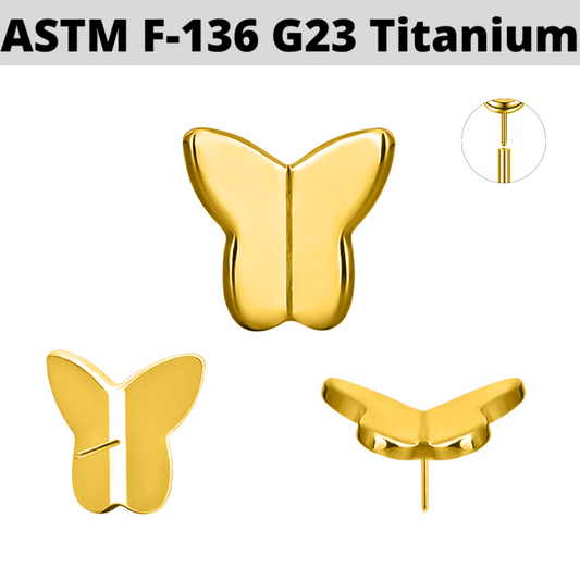 G23 Gold PVD Titanium Threadless Push In 3D Butterfly Top