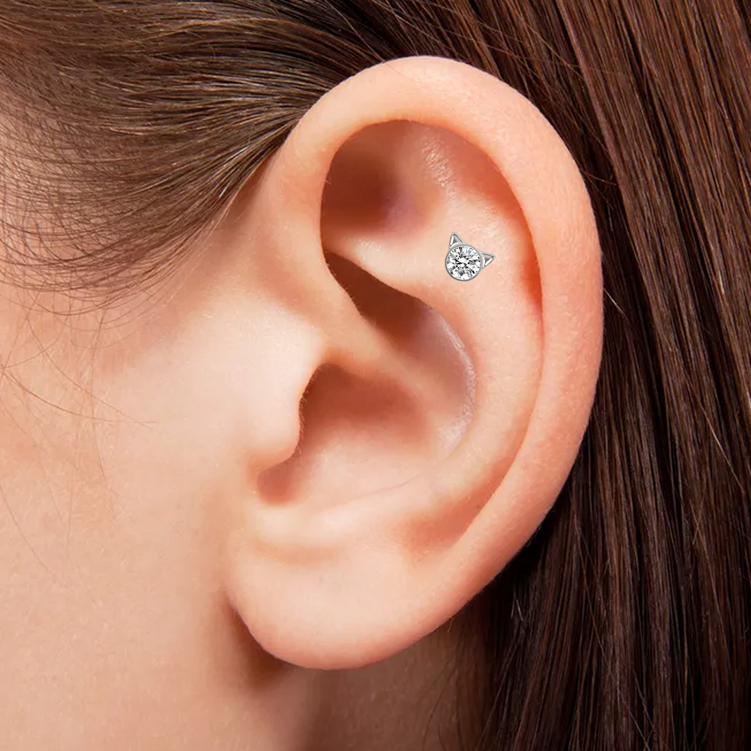 G23 Titanium Internally Threaded CZ Cat Ear Top