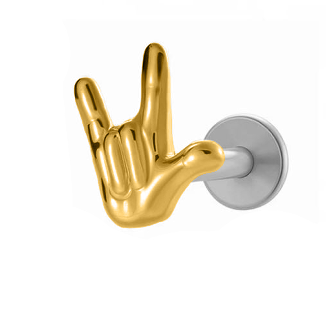 Steel Threadless Push In Love Hand Sign Tragus Labret