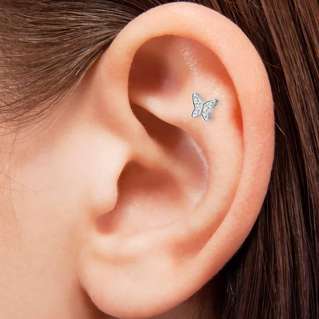 G23 Titanium Internally Threaded Paved CZ Butterfly Labret