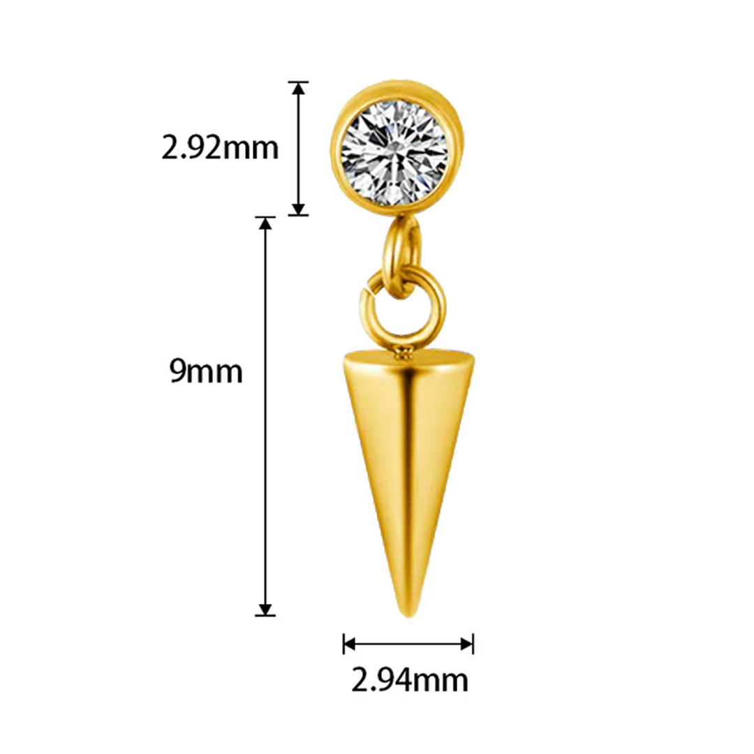 G23 Gold PVD Titanium Internally Threaded Cone Dangle CZ Top
