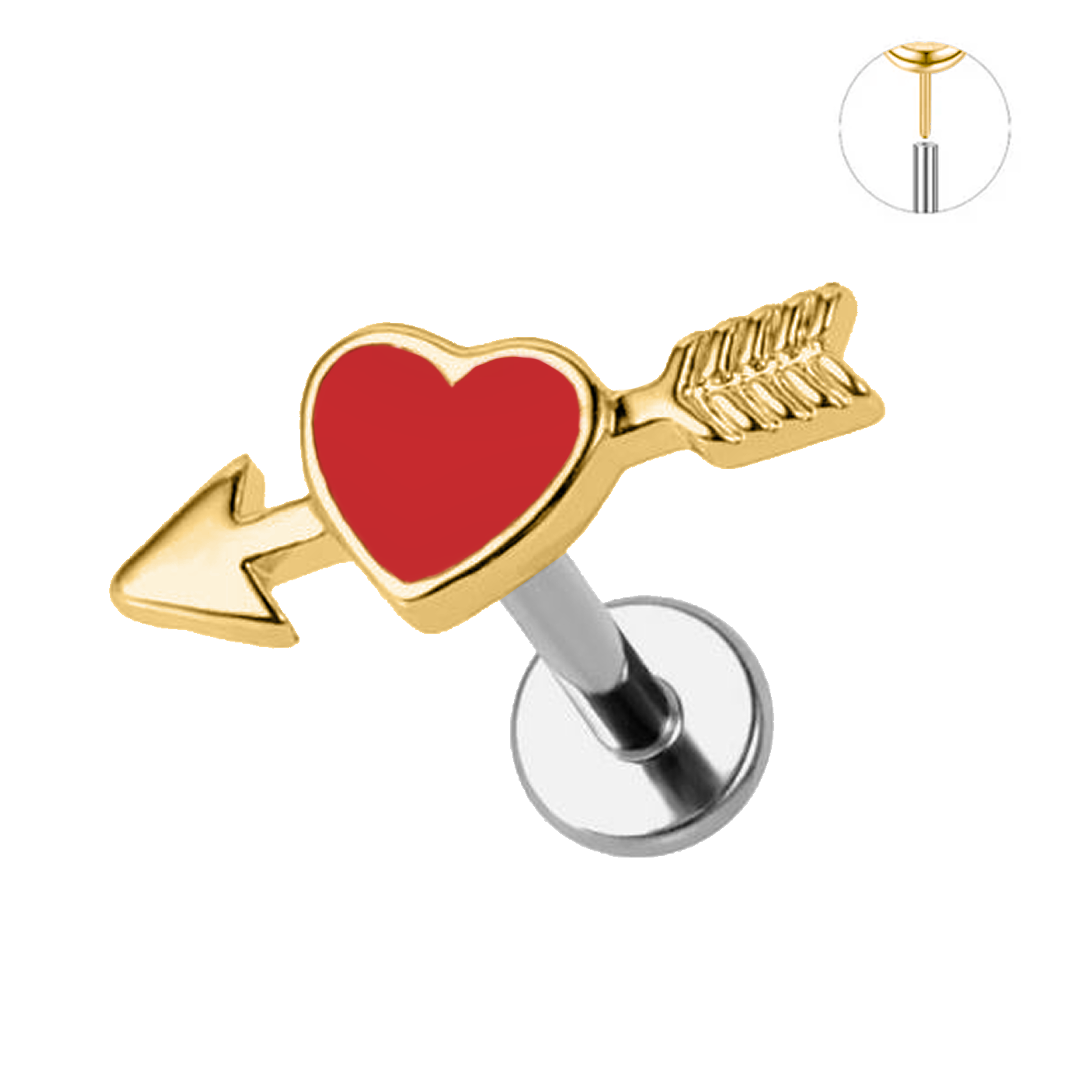 Steel Threadless Push In Arrow Red Heart Tragus Labret