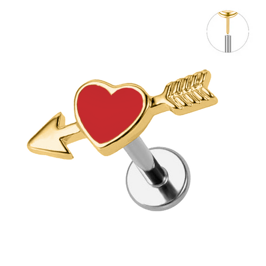 Steel Threadless Push In Arrow Red Heart Tragus Labret