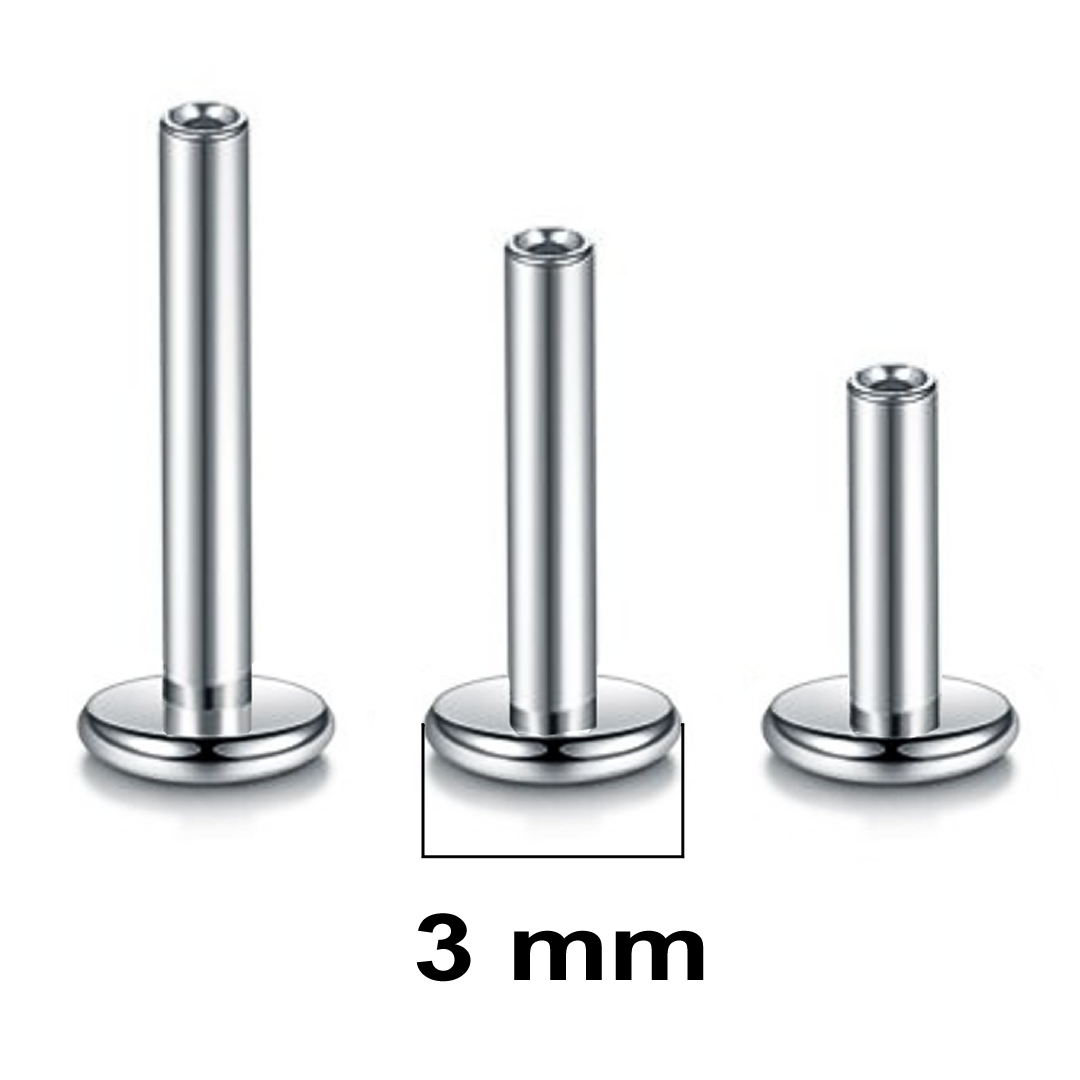 Steel 3mm Base Threadless Push In Labret Shaft