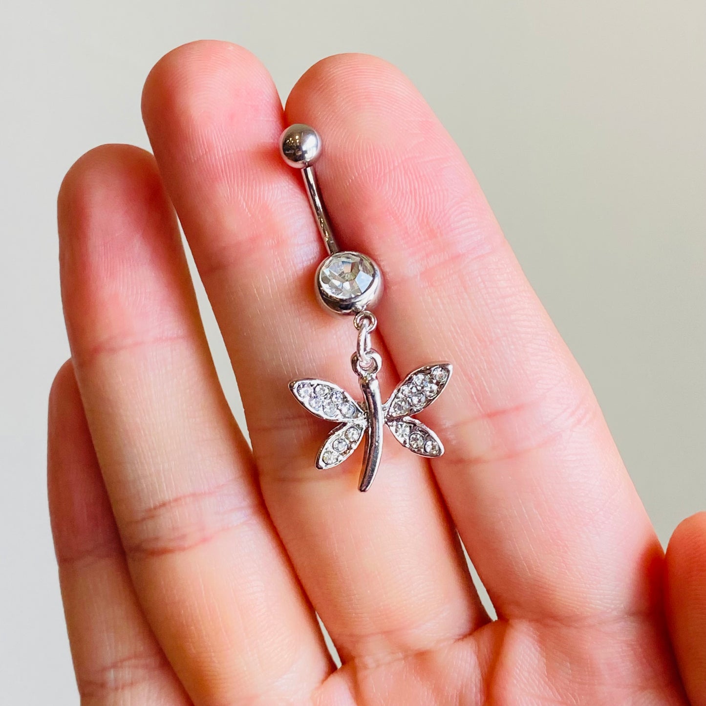 Steel CZ Gem Firefly Dangle Belly Ring