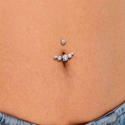 G23 Titanium Internally Threaded 5 CZ Cluster Belly Ring