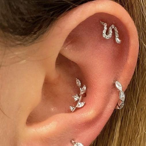 G23 Gold PVD Titanium Internally Threaded 5 CZ Leaf Tragus Labret