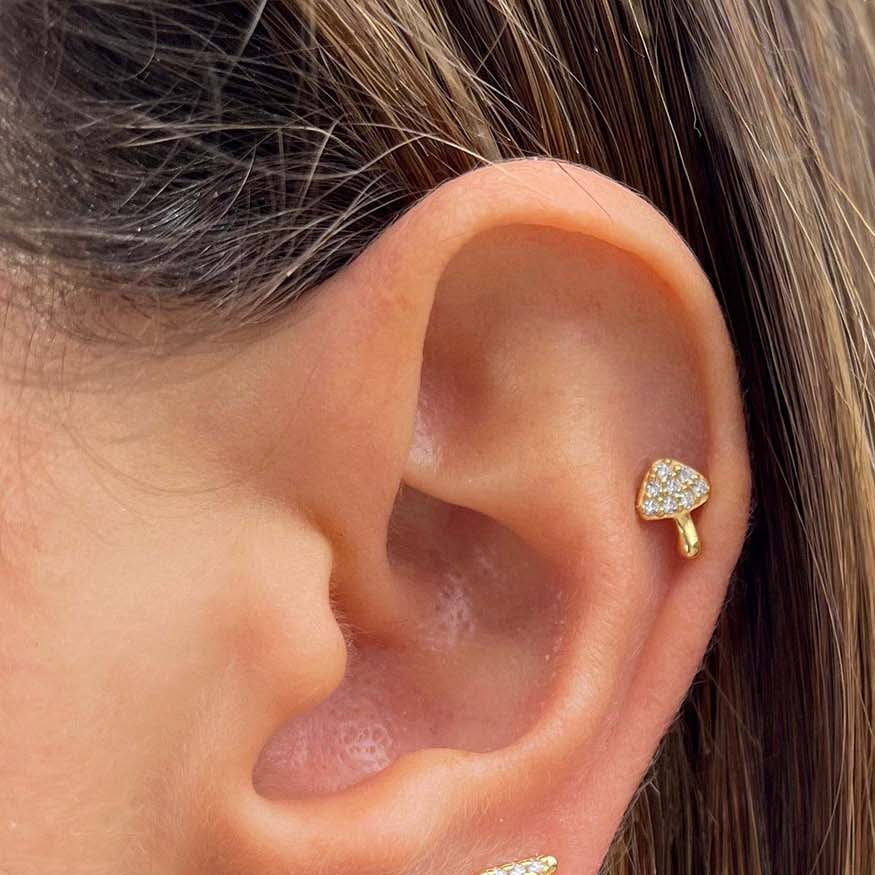 G23 Gold PVD Titanium Internally Threaded CZ Mushroom Labret