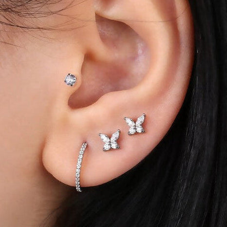 Steel Threadless Push In Marquise CZ Butterfly Tragus Labret
