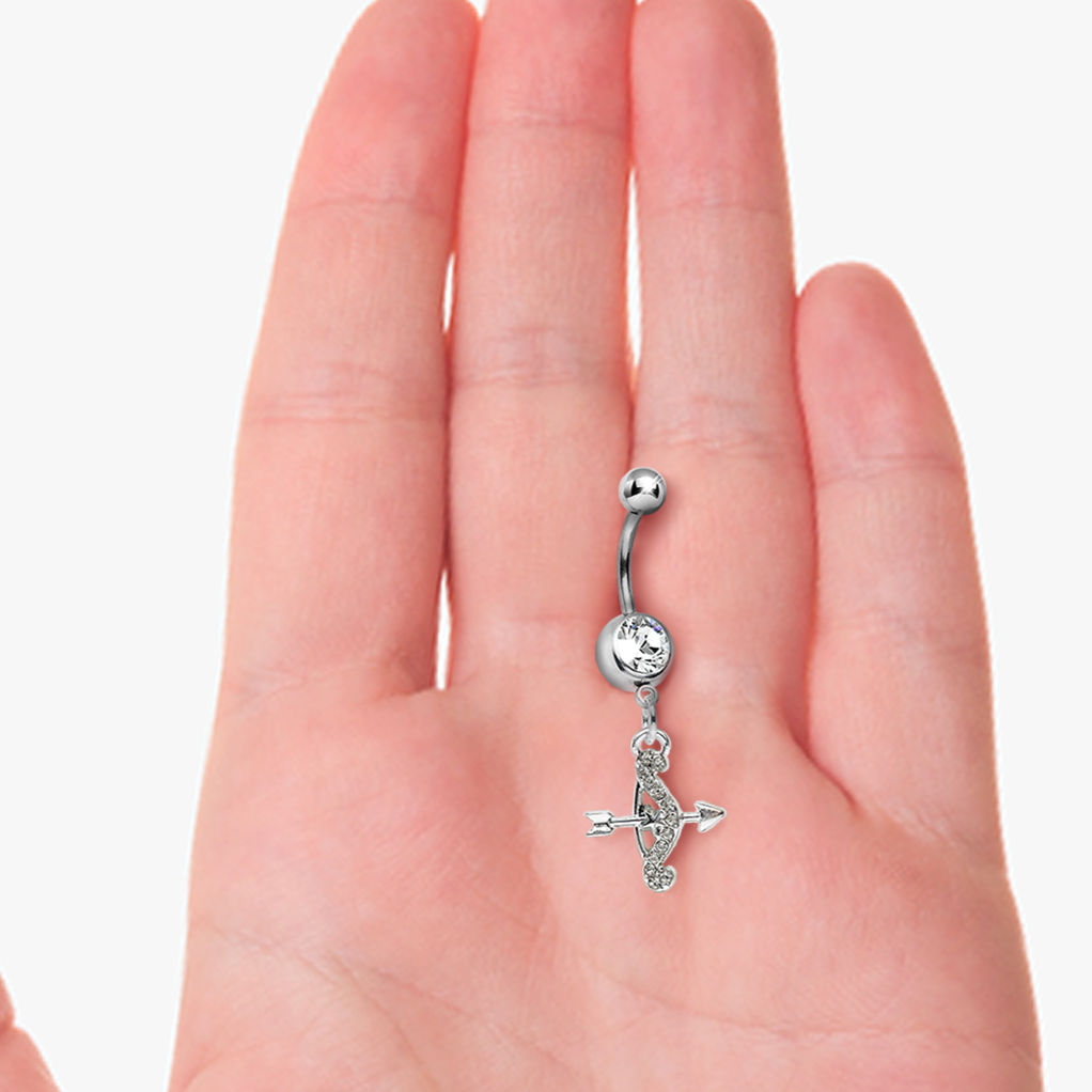 Cupid Bow and Arrow CZ Dangle Belly Ring