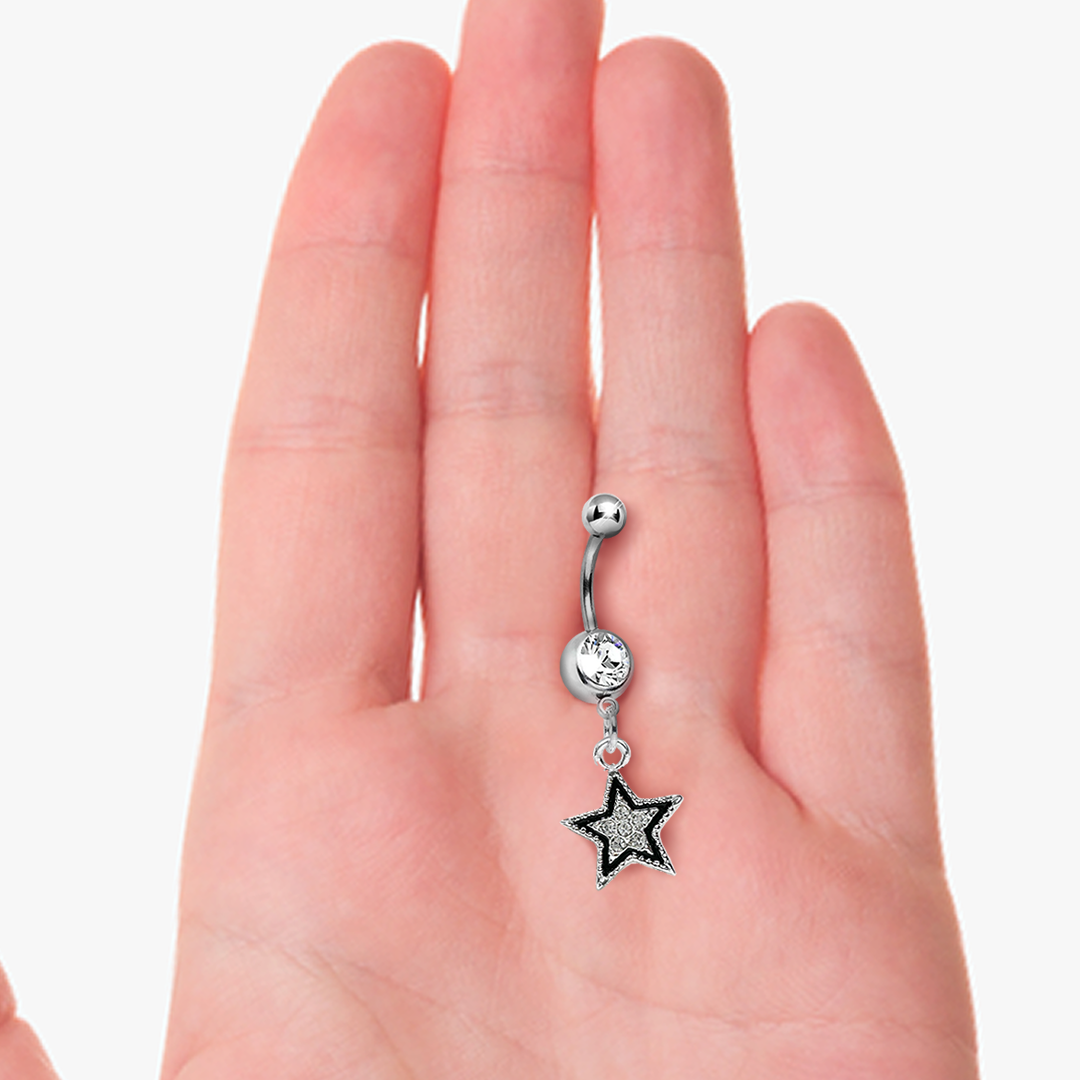 Gem Paved Lucky Star CZ Dangle Belly Ring