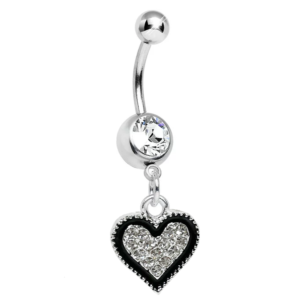 Gem Paved Heart CZ Dangle Belly Ring