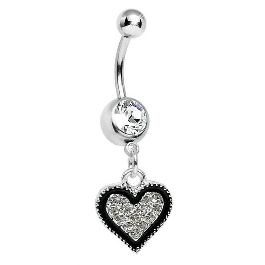 Gem Paved Heart CZ Dangle Belly Ring