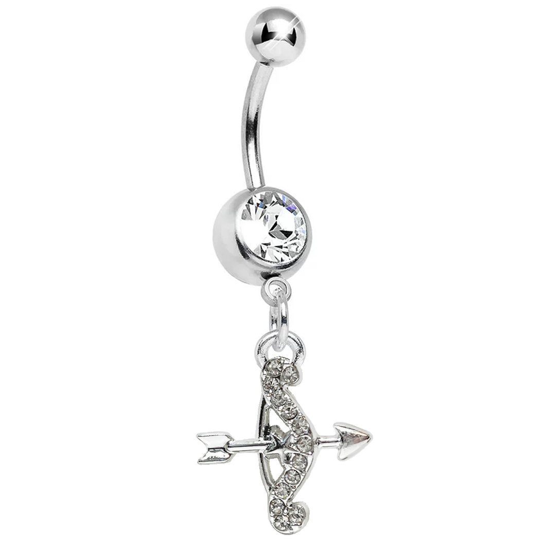 Cupid Bow and Arrow CZ Dangle Belly Ring