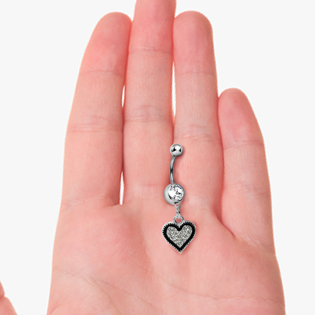Gem Paved Heart CZ Dangle Belly Ring