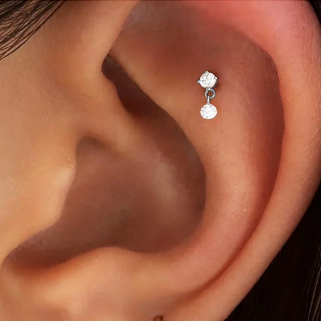 G23 Titanium Internally Threaded Double CZ Dangle Top Labret