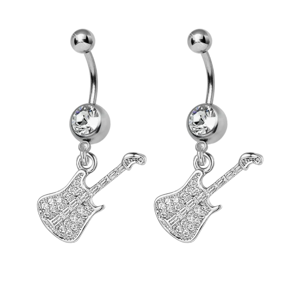 Paved CZ Electric Guitar Dangle Belly Ring