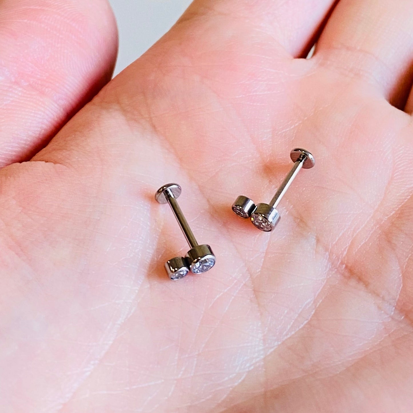 Steel Internally Threaded 2 CZ Cluster Tragus Labret
