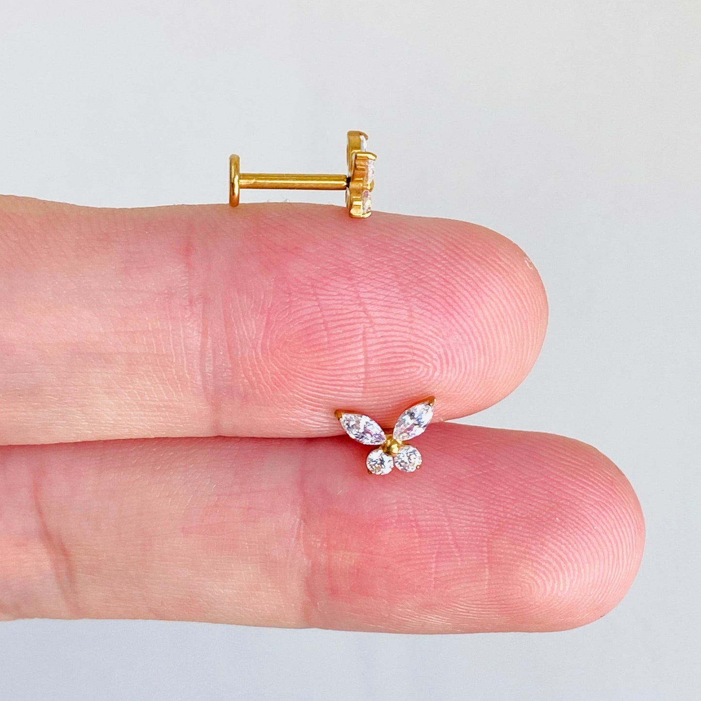 G23 Gold PVD Titanium Internally Threaded CZ Butterfly Tragus Labret