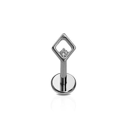 G23 Titanium Threadless Push In Rhombus CZ Labret