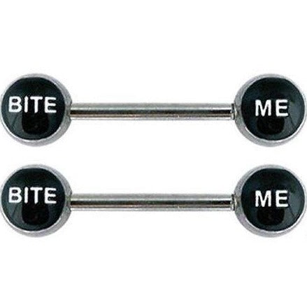 Bite Me 8mm Logo Bad Word Nipple Barbell