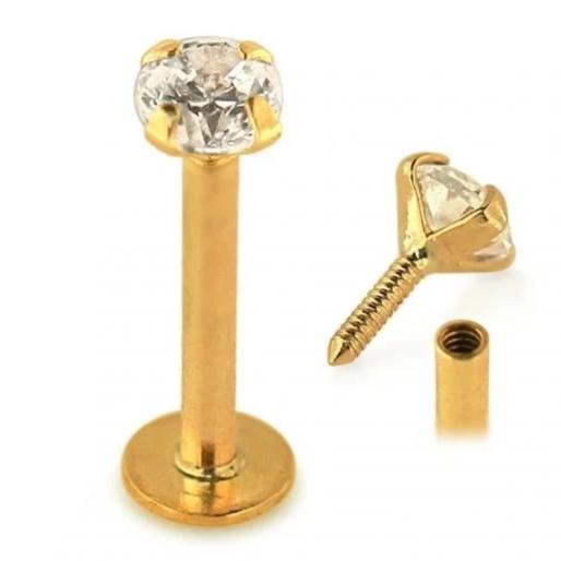 14K Gold 16G Internally Threaded 2mm CZ Labret