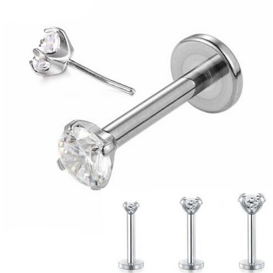 18G Prong Set CZ Threadless Push Click Pin Labret