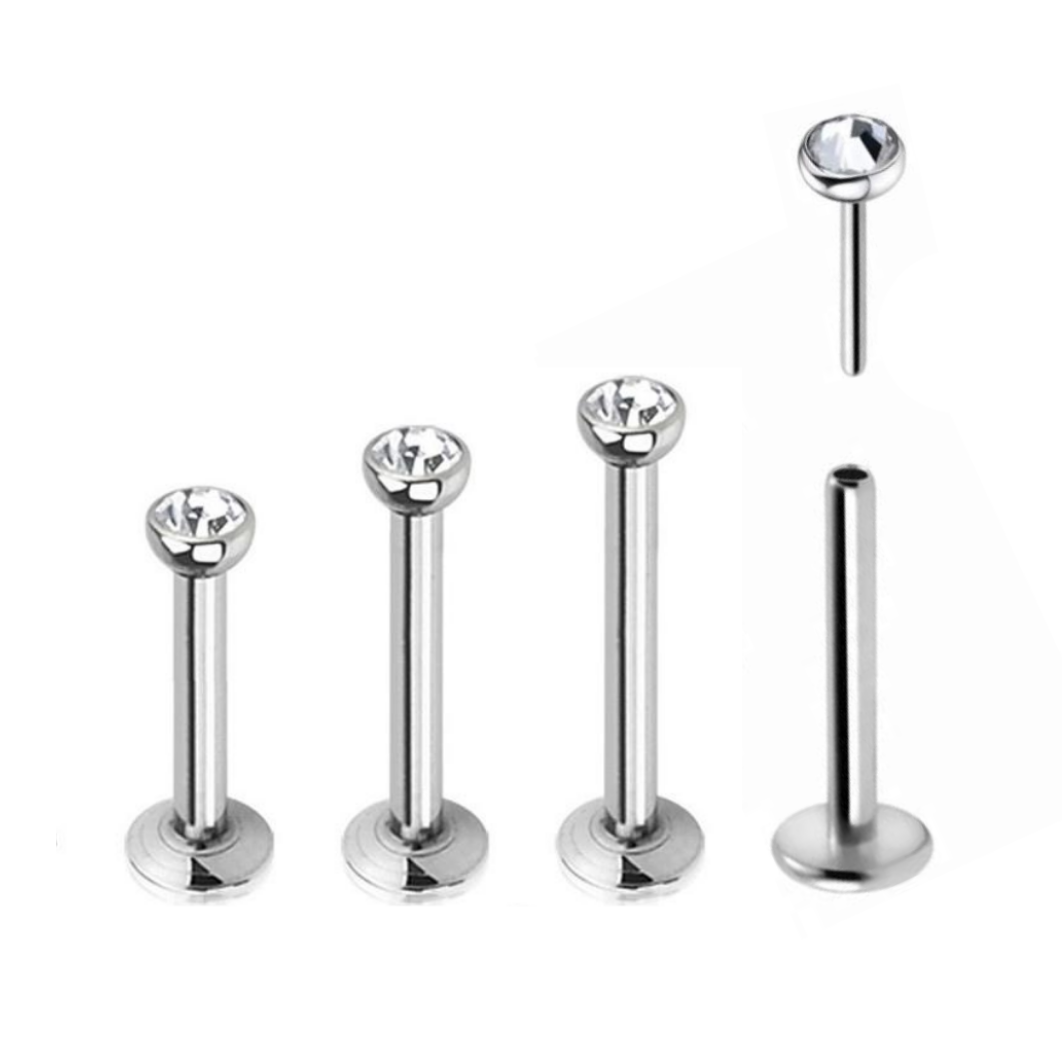 16G Threadless Push Click Pin Flat CZ Labret