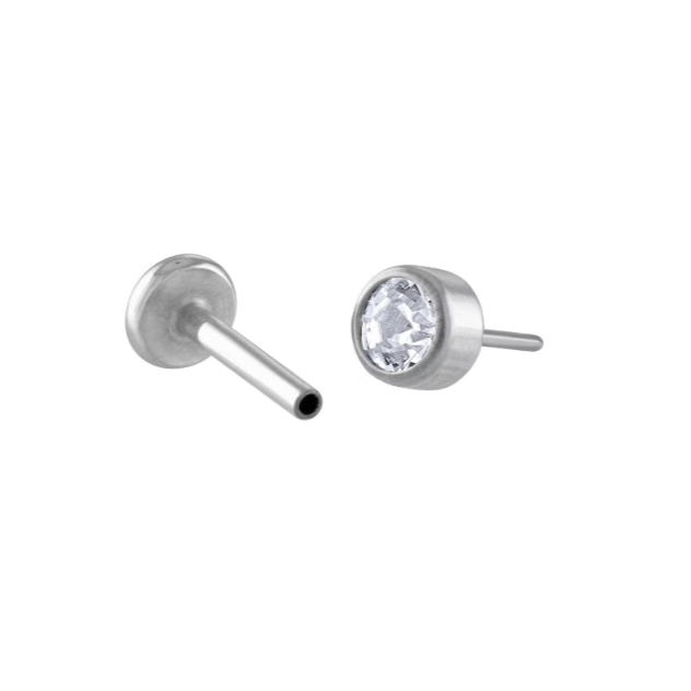 G23 Titanium Threadless Push In Flat CZ Labret Tragus