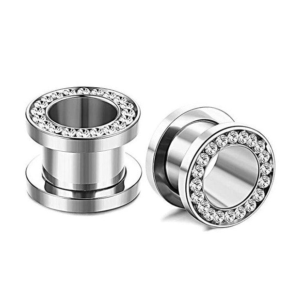 G23 Titanium CZ Lined Screw On Flesh Tunnel