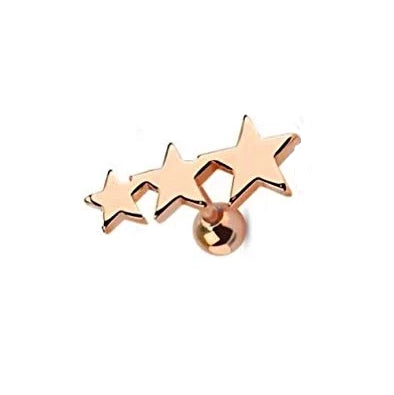 Rose Gold Titanium Triple Star Tragus Barbell