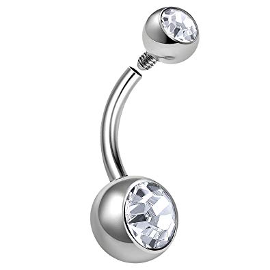 Internally Threaded Double CZ Belly Ring 5+8mm