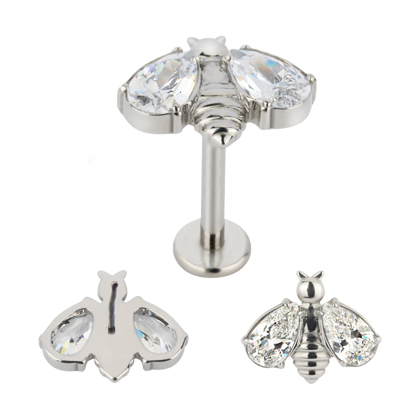 G23 Titanium Threadless Push In CZ Bee Tragus Labret