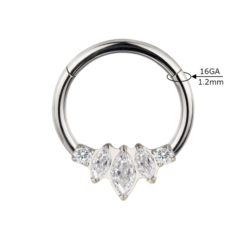 G23 Titanium Marquise Round CZ Hinged Segment Clicker Ring