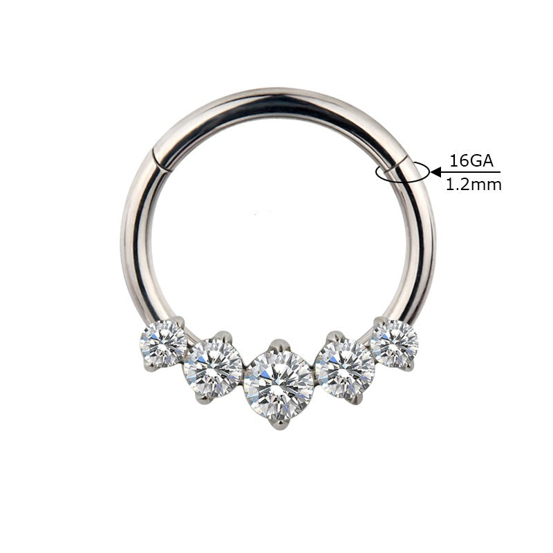 G23 Titanium 5 Round CZ Fan Hinged Segment Clicker Ring