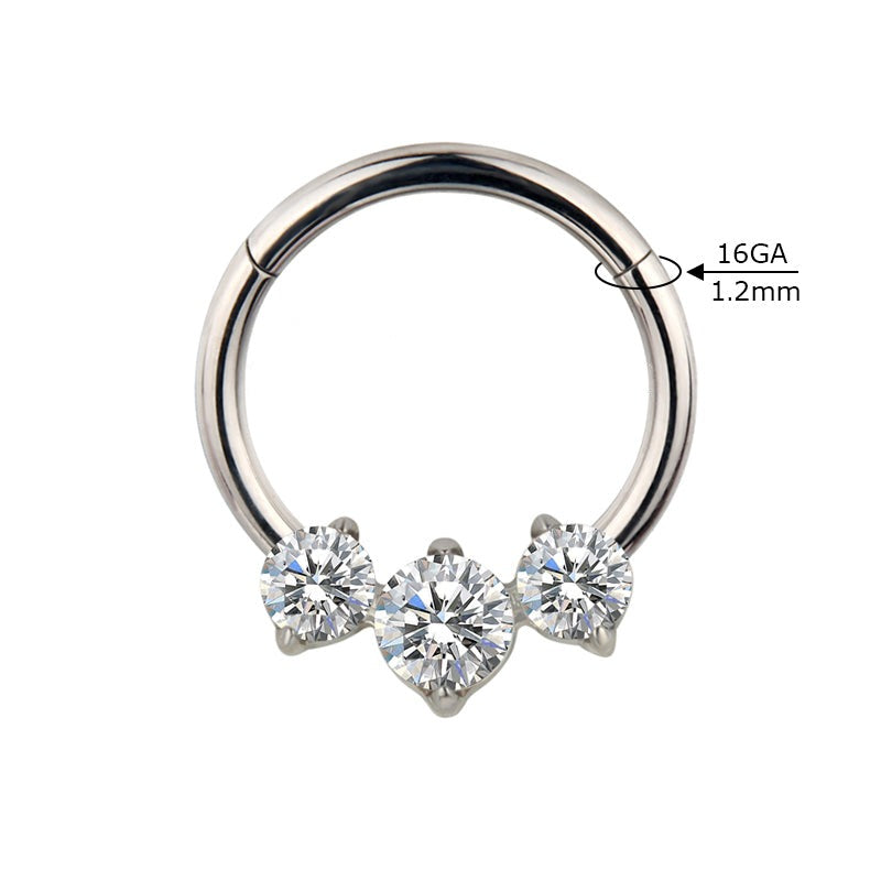 G23 Titanium 3 Round CZ Fan Hinged Segment Clicker Ring