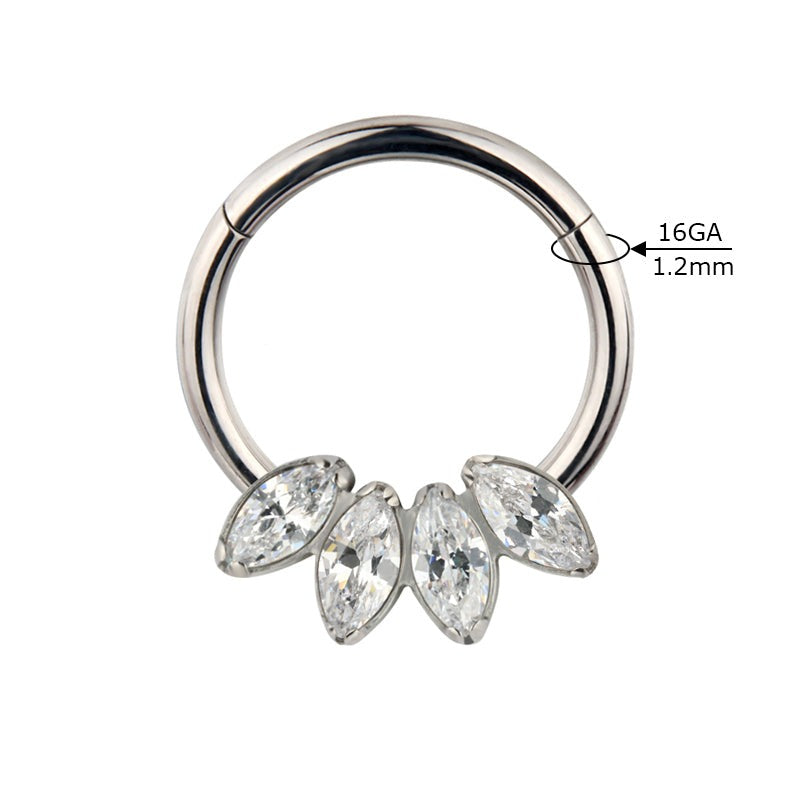 G23 Titanium 4 Marquise CZ Fan Hinged Segment Clicker Ring
