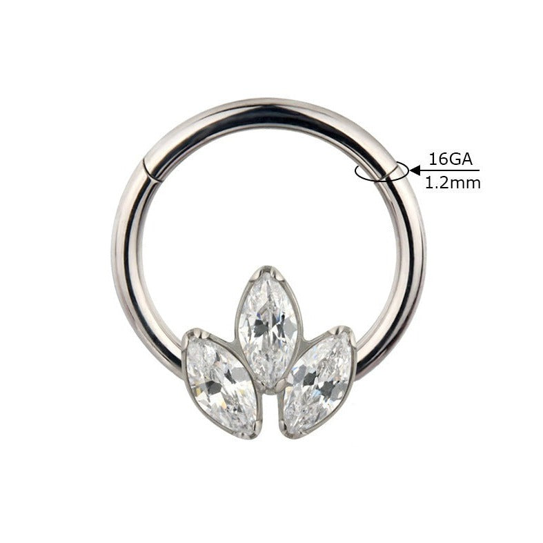 G23 Titanium 3 Marquise CZ Fan Hinged Segment Clicker Ring