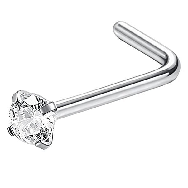 Prong Set CZ L Bend Nose Ring