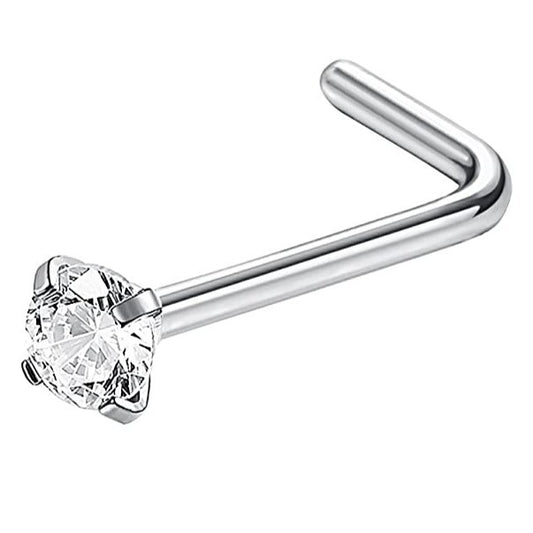 Prong Set CZ L Bend Nose Ring